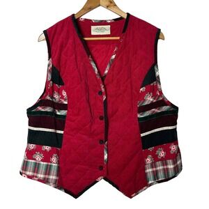 Susan‎ Bristol Vest Size XL Quilted Floral Plaid Cottagecore Sleeveless